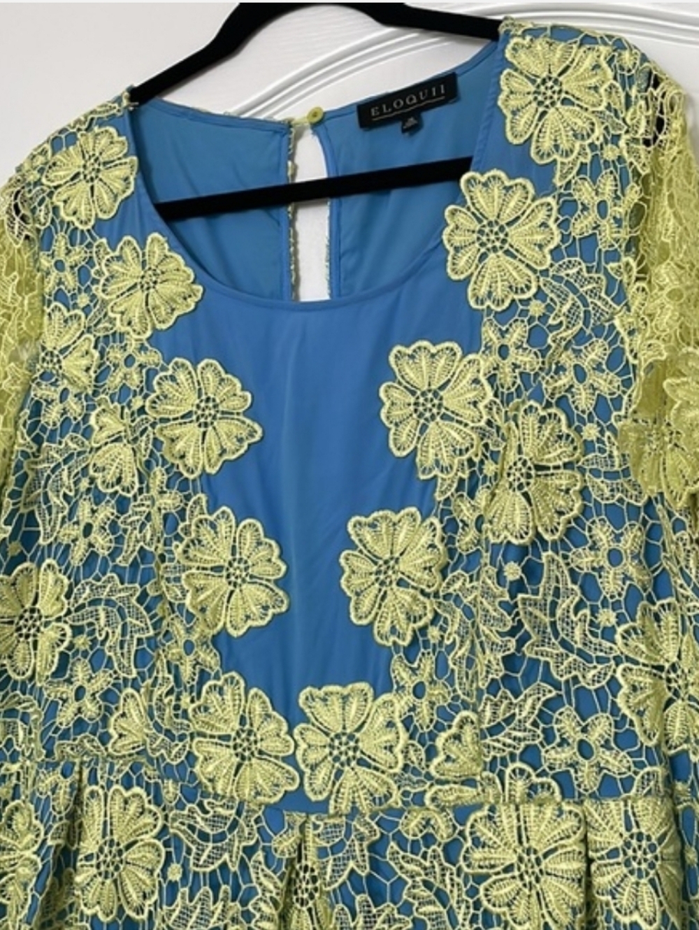 Elloquii - Yellow Floral Lace Overlay Dress - Picture 2 of 4